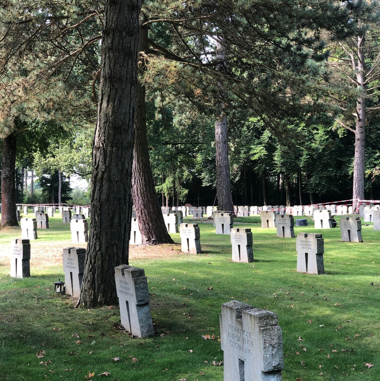 Erebegraafplaats uit de Tweede Wereldoorlog tussen de bomen